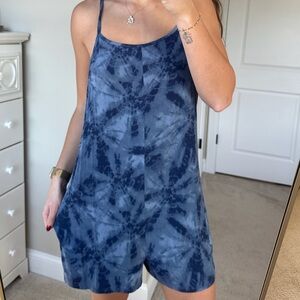 Blue Tie-Dye Spaghetti Strap Romper